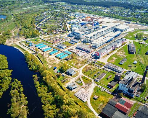 An aerial view of a paper mill